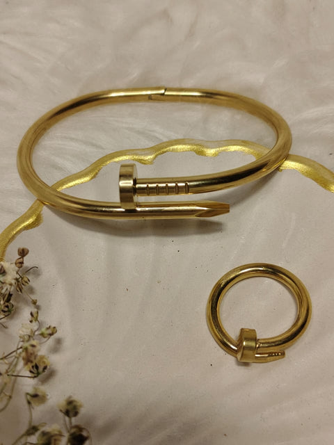 Emended Stainless Steel 2-piece Set (Nail Bangle, Adjustable Ring)