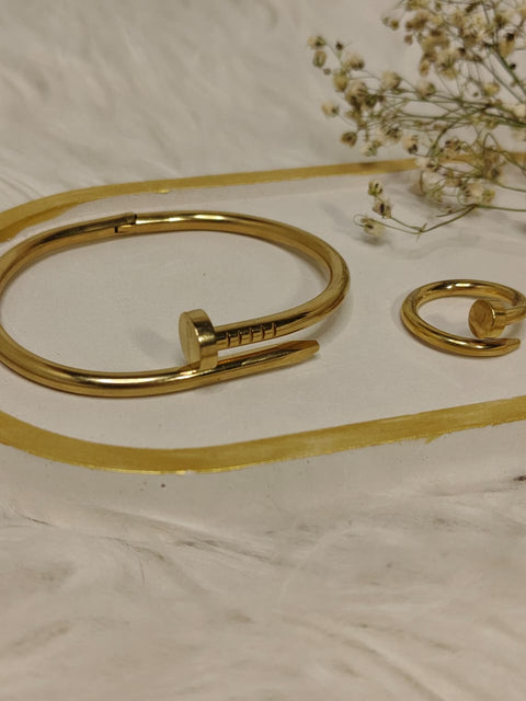 Emended Stainless Steel 2-piece Set (Nail Bangle, Adjustable Ring)