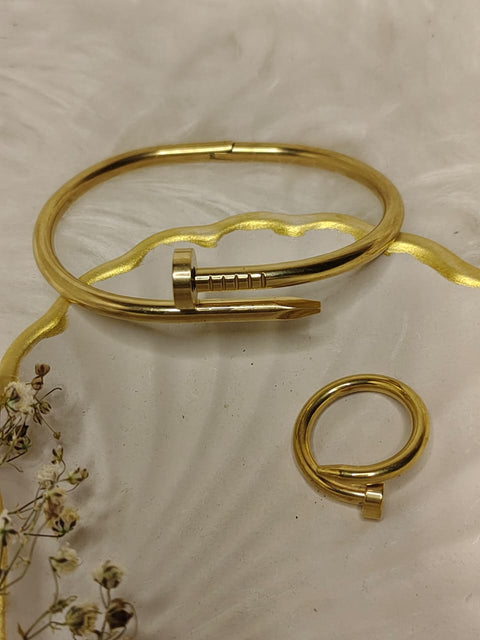 Emended Stainless Steel 2-piece Set (Nail Bangle, Adjustable Ring)