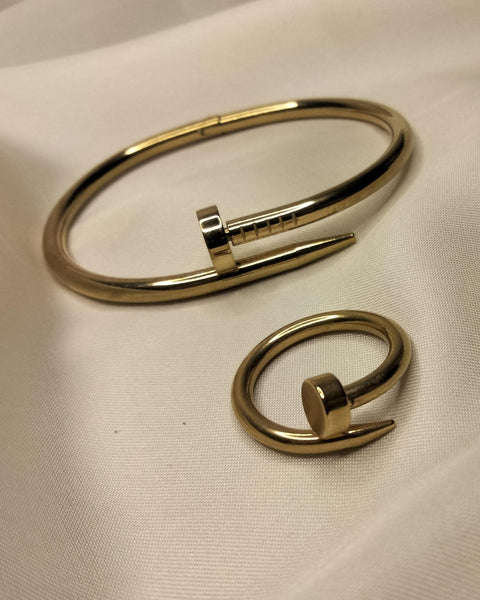 Emended Stainless Steel 2-piece Set (Nail Bangle, Adjustable Ring)