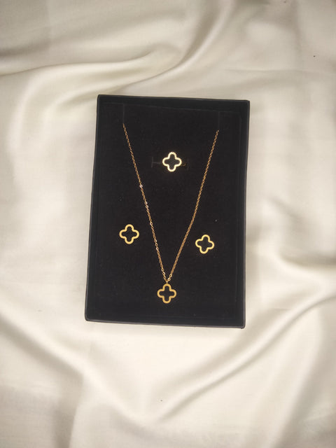 Stainless Steel Clover 5-piece Set (Necklace, Earrings, Adjustable Ring, Bangle, Bracelet)