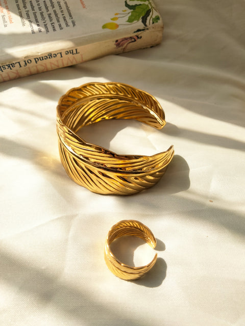Bold Leaf Bangle Stacker With Ring