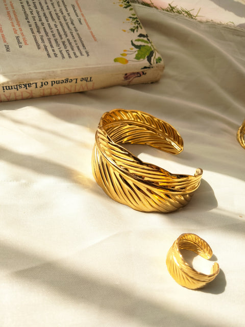 Bold Leaf Bangle Stacker With Ring