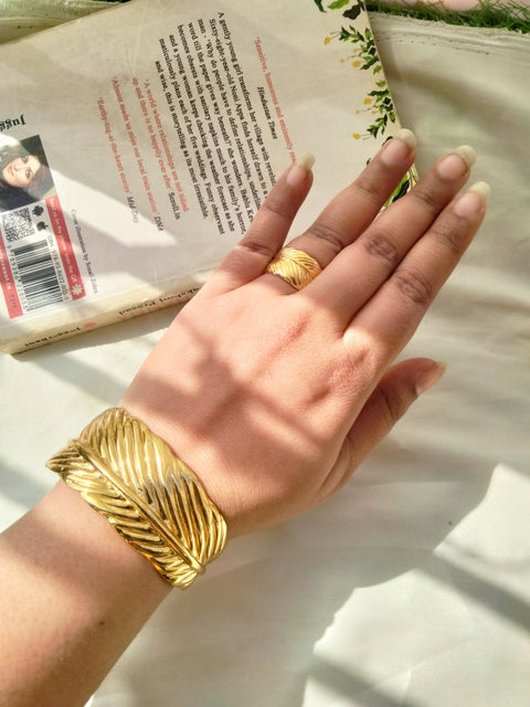 Bold Leaf Bangle Stacker With Ring