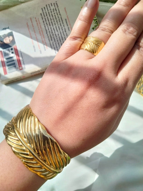 Bold Leaf Bangle Stacker With Ring