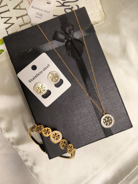 Stainless Zircon Tory 3-piece set (Necklace, Earrings, Bangle)