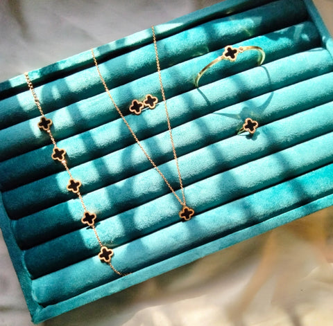 Stainless Steel Clover 5-piece Set (Necklace, Earrings, Adjustable Ring, Bangle, Bracelet)