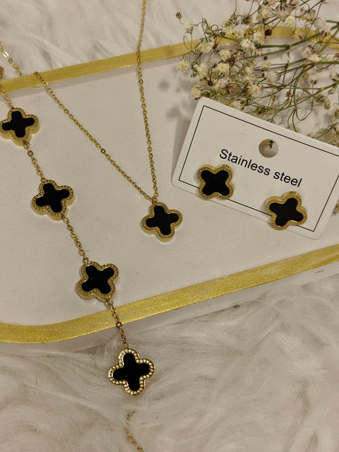 Black Clover set  (Necklace+Earring+Bracelet)