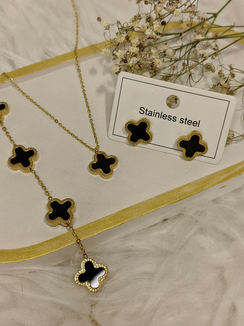 Black Clover set  (Necklace+Earring+Bracelet)