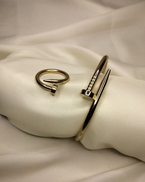Emended Stainless Steel 2-piece Set (Nail Bangle, Adjustable Ring)